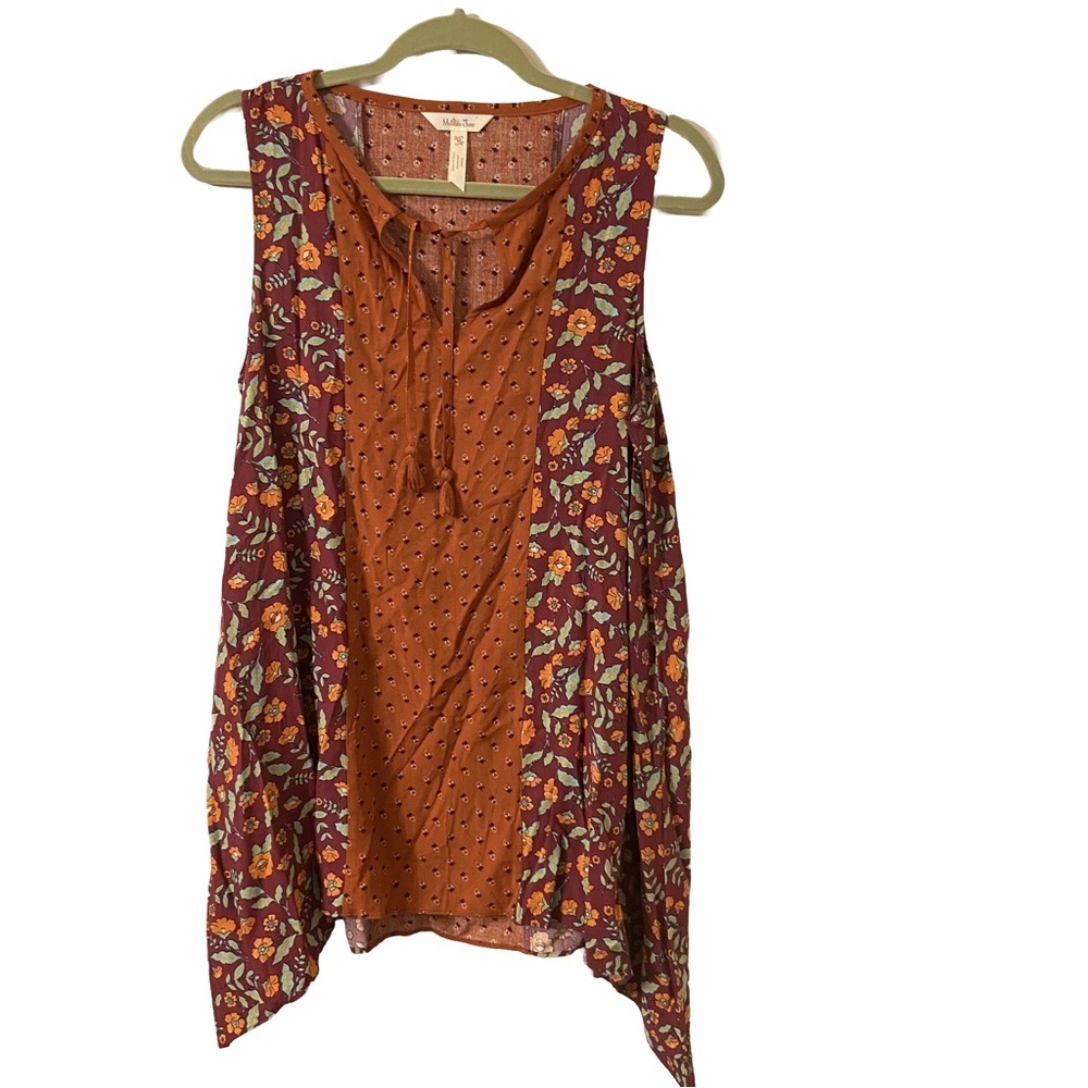 Matilda Jane Mix Print Floral Size Medium Sleeveless Front Tie Boho Blouse. - Picture 2 of 7